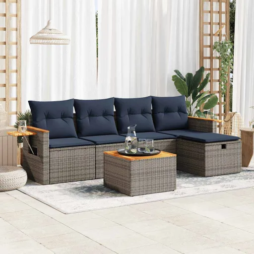 Conjunto Sofás de Jardim com Almofadões Vime Cinzento (6 pcs)