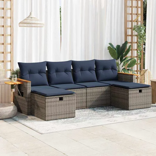Conjunto Sofás de Jardim com Almofadões Vime Cinzento (6 pcs)