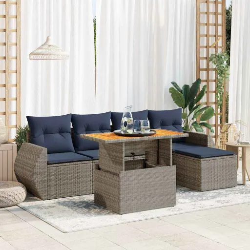 Conjunto Sofás de Jardim com Almofadões Vime Cinzento (6 pcs)