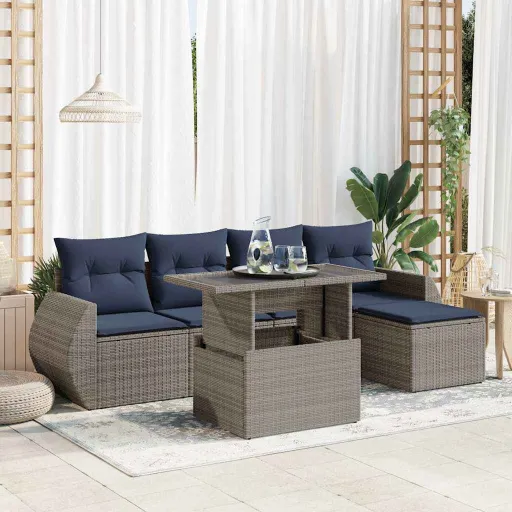 Conjunto Sofás Jardim com Almofadões PE/Acácia Cinzento (6 pcs)
