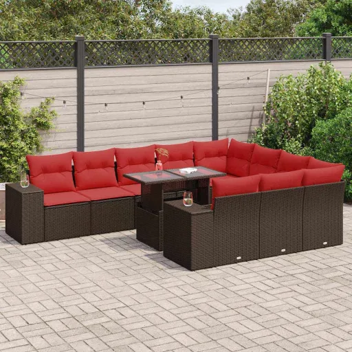 Conj. Sofás Jardim c/ Almofadões Vime PE/Acácia Castanho (11 pcs)