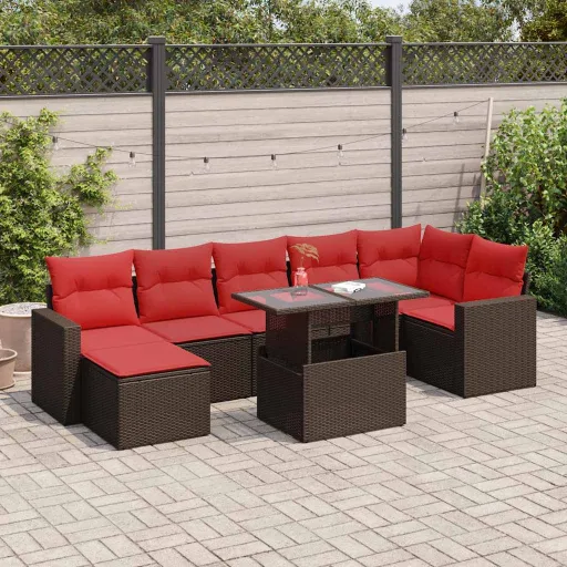 Conj. Sofás Jardim c/ Almofadões Vime PE/Acácia Castanho (8 pcs)