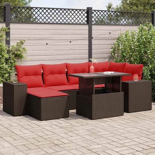 Conj. Sofás Jardim c/ Almofadões Vime PE/Acácia Castanho (9 pcs)