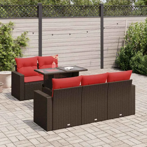 Conj. Sofás Jardim c/ Almofadões Vime PE/Acácia Castanho (6 pcs)