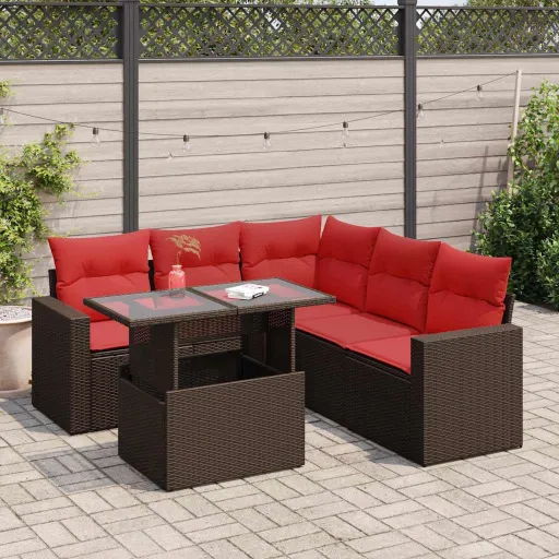 Conj. Sofás Jardim c/ Almofadões Vime PE/Acácia Castanho (6 pcs)