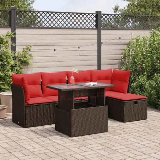 Conj. Sofás Jardim c/ Almofadões Vime PE/Acácia Castanho (6 pcs)
