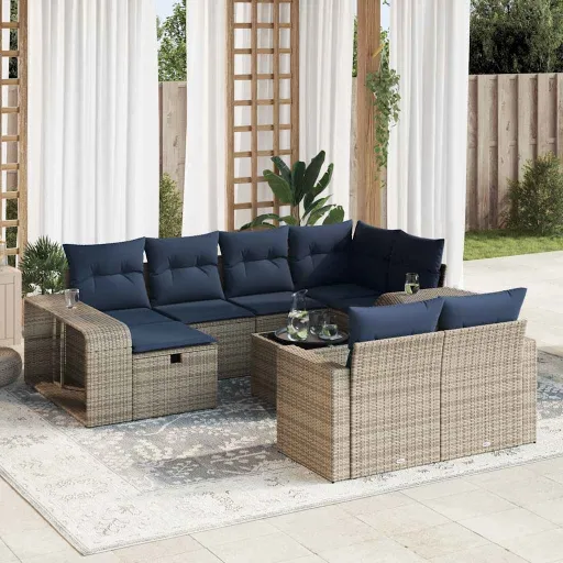 Conjunto Sofás de Jardim c/ Almofadões Vime PE Cinzento (11 pcs)