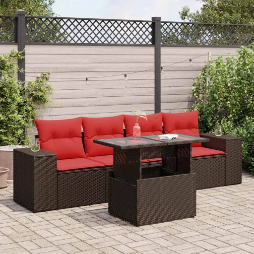 Conj. Sofás Jardim c/ Almofadões Vime PE/Acácia Castanho (5 pcs)