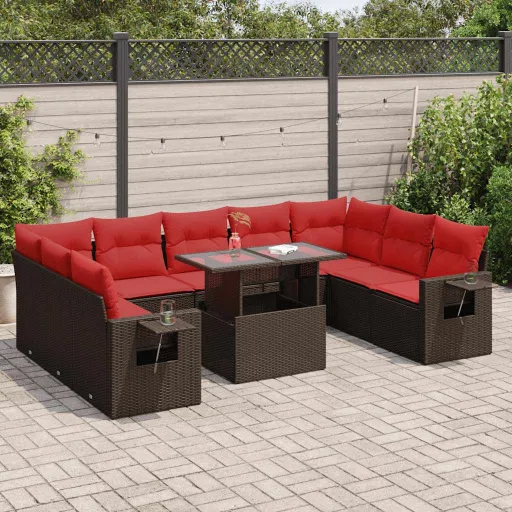 Conj. Sofás Jardim c/ Almofadões Vime PE/Acácia Castanho (10 pcs)