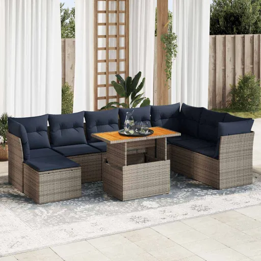 Conjunto Sofás de Jardim com Almofadões Vime Cinzento (6 pcs)