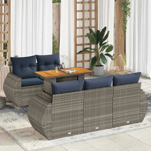 Conjunto Sofás de Jardim com Almofadões Vime Cinzento (6 pcs)
