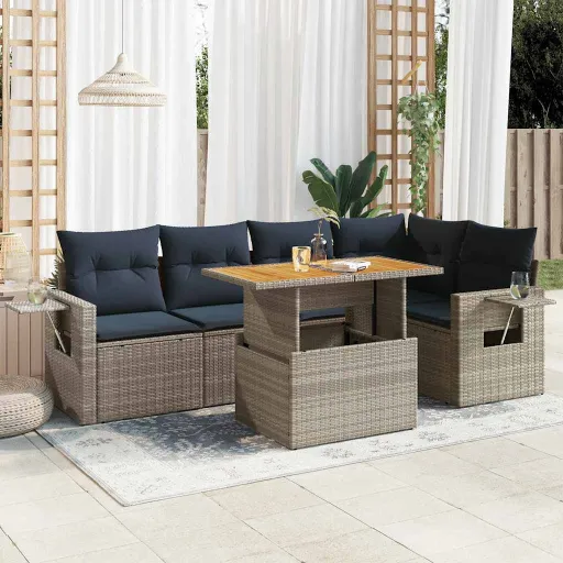 Conjunto Sofás de Jardim com Almofadões Vime Cinzento (6 pcs)
