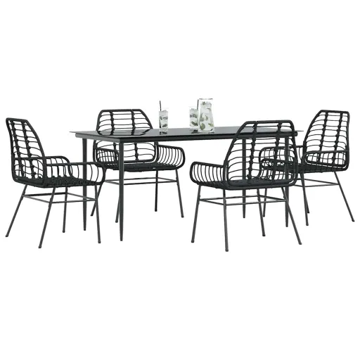Conjunto de Jantar Jardim 5 Peças Vidro Vime PE Preto