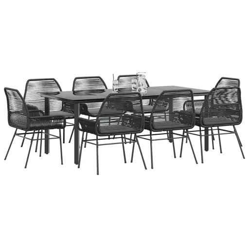 Conjunto de Jantar Jardim 9 Peças Almofadas Vidro Vime PE Preto