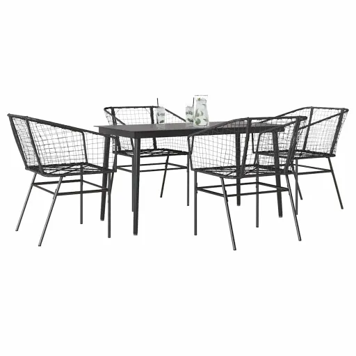 Conjunto de Jantar Jardim 5 Peças Vidro Vime PE Preto