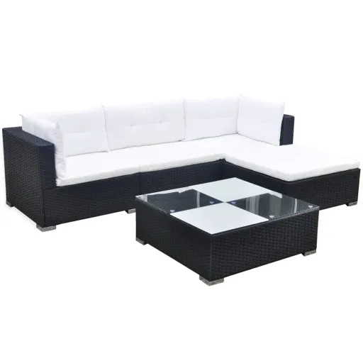Conjunto Lounge de Jardim c/ Almofadões Vime PE Preto (5 pcs)