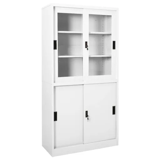 Armário Escritório c/ Porta Deslizante 90x40x180 cm Aço Branco