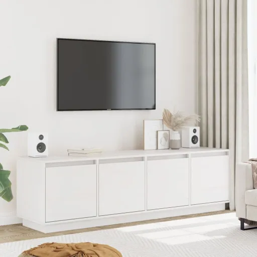 Móvel de TV 156x37x45 cm Madeira de Pinho Maciça Branco