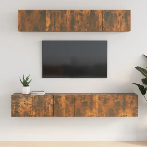 Conjunto Móveis de TV   Madeira Processada Carvalho Fumado (5 pcs)