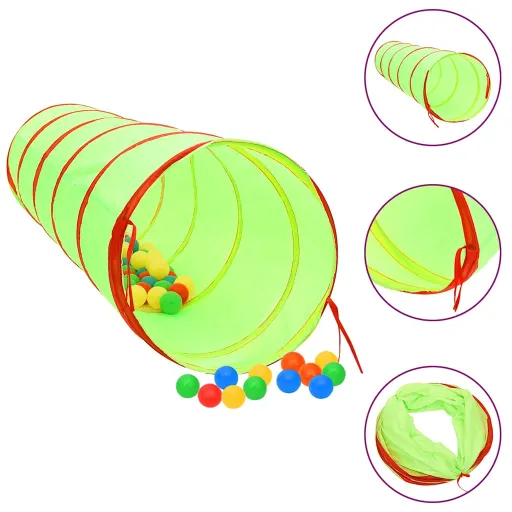 Túnel de Brincar Infantil com 250 Bolas 175 cm Poliéster Verde