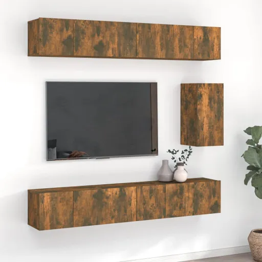Conjunto Móveis de TV   Madeira Processada Carvalho Fumado (7 pcs)