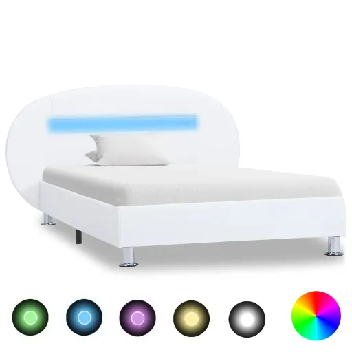 Estrutura de Cama c/ LEDs 100x200 cm Couro Artificial Branco