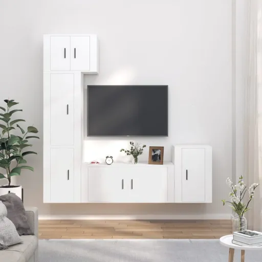 Conjunto Móveis de TV   Madeira Processada Branco (5 pcs)