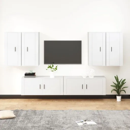 Conjunto Móveis de TV   Madeira Processada Branco (6 pcs)