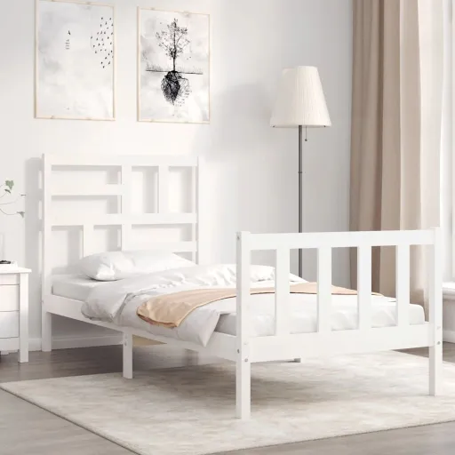 Cama Sem Colchão 100x200 cm Madeira de Pinho Maciça Branco