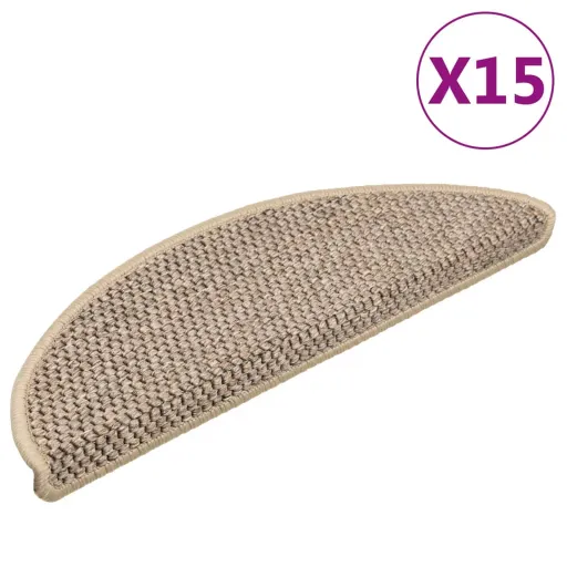 Tapetes Escada Adesivos Aspeto Sisal   56x17x3 Bege-Escuro (15 pcs)