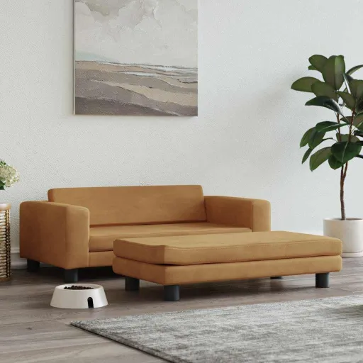 Cama para Cães com Extensão 100x50x30 cm Veludo Castanho