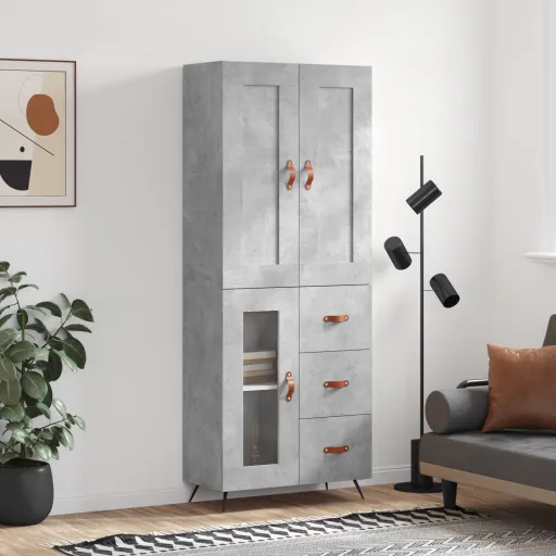Armário Alto 69,5x34x180 cm Derivados de Madeira Cinza Cimento