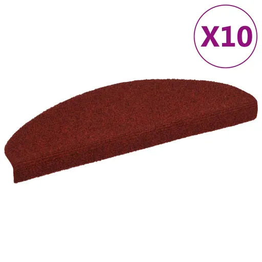 Tapetes de Escada Autoadesivos 10 Peças 65x21x4 cm Vermelho Bordô Meio Redondo Grande