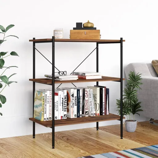 Unidade com 3 Prateleiras 80x40x92 cm Preto/Natural