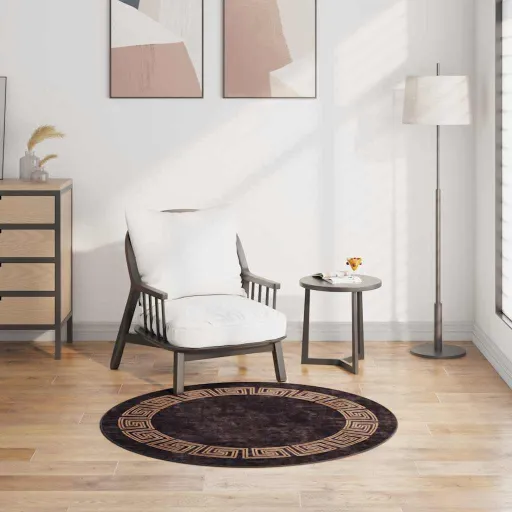 Tapete Lavável Antiderrapante Φ120 cm Preto e Dourado