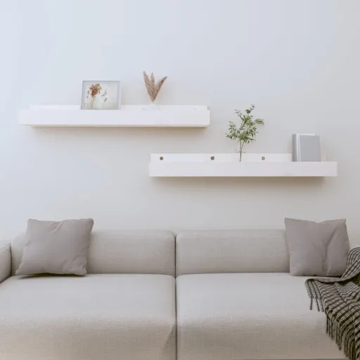 Prateleiras de Parede   80x12x9 cm Pinho Maciço Branco (2 pcs)