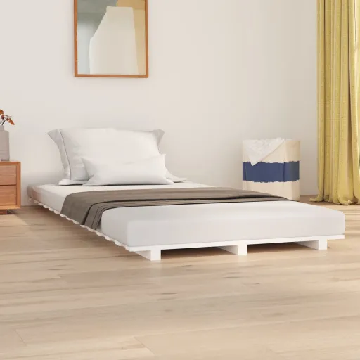 Estrutura de Cama 100x200 cm Madeira de Pinho Maciça Branco