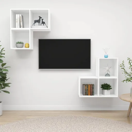 Conjunto de Móveis de TV Contraplacado Branco (4 pcs)
