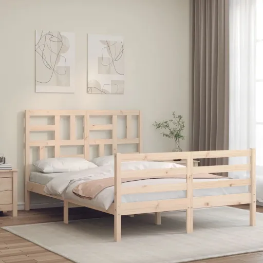 Estrutura de Cama com Cabeceira 140x200 cm Madeira Maciça