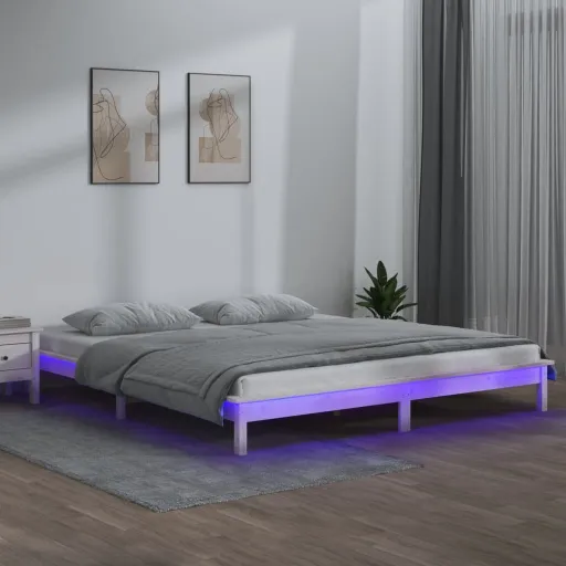 Estrutura Cama Super King c/LED 180x200cm Madeira Maciça Branco