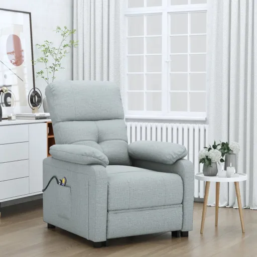Poltrona de Massagens Elétrica Tecido Cinzento-Claro