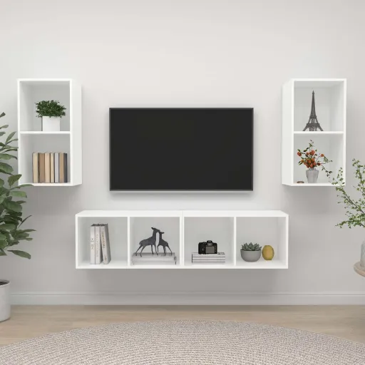 Armários de Parede para TV   Derivados de Madeira Branco (4 pcs)