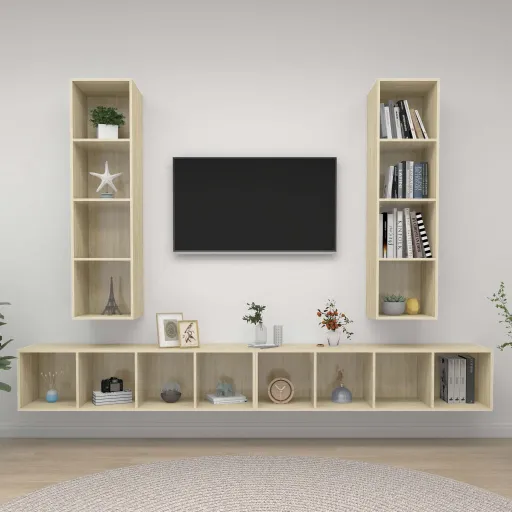 Armários de Parede p/ TV   Derivados Madeira Carvalho Sonoma (4 pcs)