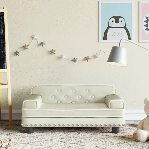Sofá Infantil 70x45x30 cm Veludo Cor Creme