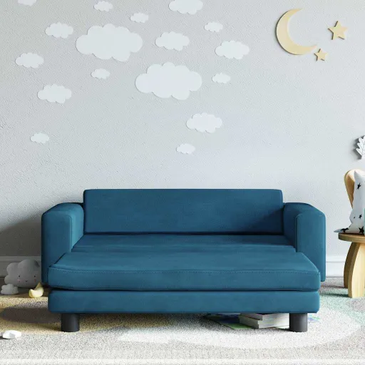 Sofá Infantil com Apoio de Pés 100x50x30 cm Veludo Azul