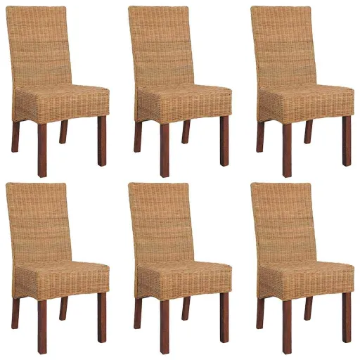 Cadeiras de Jantar   Vime Genuíno Castanho (6 pcs)