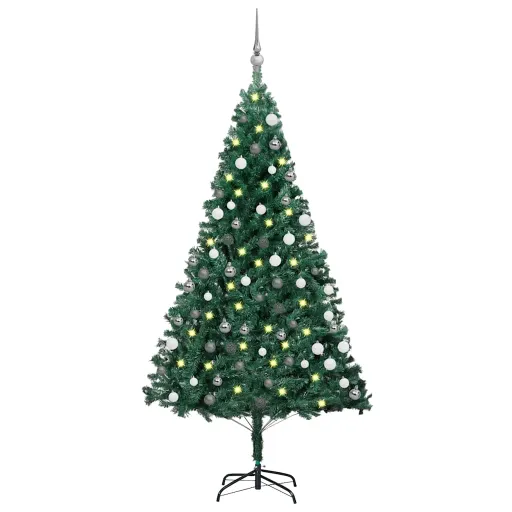 Árvore Natal Artificial Pré-Iluminada c/ Bolas 150 cm PVC Verde