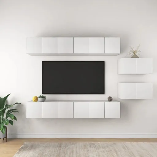 Conjunto de Móveis de TV Derivados de Madeira Branco (8 pcs)