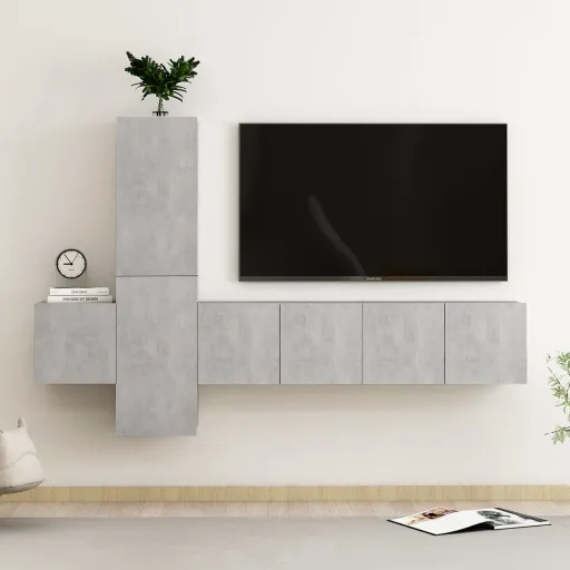 Conjunto de Móveis de TV Contraplacado Cinzento Cimento (5 pcs)