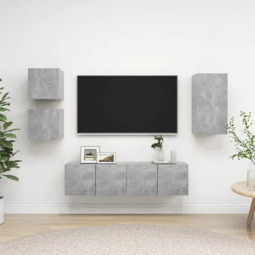 Conjunto de Móveis de TV Derivados Madeira Cinza Cimento (5 pcs)